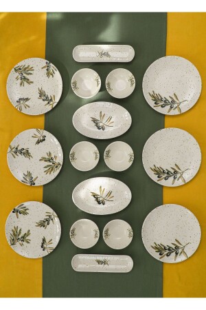 Olive Branch Porcelain 16 Piece Breakfast Set for 6 People - Heda Porselen