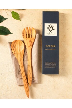 Olive Tree 30 Cm. Salad Serving Set, Wooden Spoon And Fork Handmade DCOW2PCS - Demy Craft