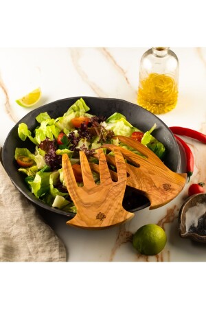 Olive Wood Handmade Wooden Salad Serving Fork 15x9 Cm. DCOW2PCS-SLT - Demy Craft