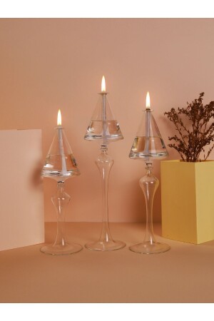 Olympos Transparent Glass Lamp Set (3 GLASS LAMPS - 200 ML LAMP OIL 3 LAMP WICKS) - Glassic