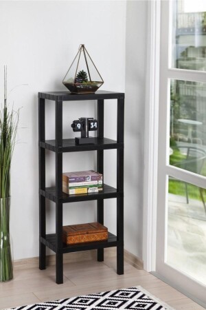 Ombeg dekorativer 4-lagiger (gerader) Mehrzweck-Badezimmer-Organizer, Blumentopf-Bücherregal, schwarzes 4-lagiges Ombeg - Omaş Household Product