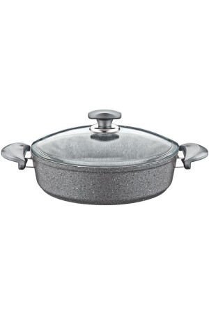 oms 3310. 01. 02 32*9 cm / 6,1 lt. Reistopf aus grauem Granit mit Glasdeckel 3310. 01. 02 Grau 32 Nr. - OMS PASLANMAZ