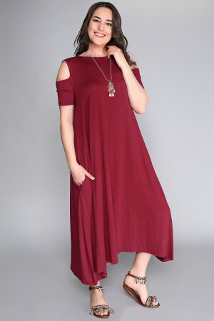 Omuz Dekolte Viskon Elbise - Curvy Trend