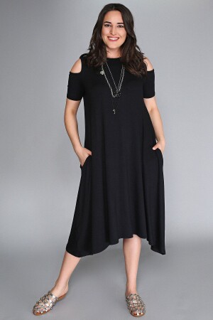 Omuz Dekolte Viskon Elbise - Curvy Trend