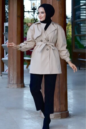 Önü Düğme Detaylı Kruvaze Yaka Trençkot - Alniss Collection