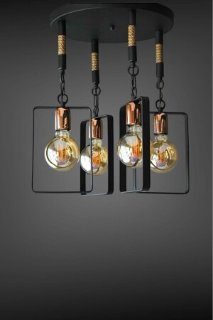 Onur Chandelier Rustic Modern Copper Lampholder Vegas 4-Piece Black Retro Chandelier ASY-8073 - ONUR AVİZE