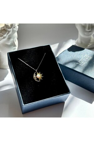 Opal Stone Moon and Sun Necklace - 925 Sterling Silver Necklace AYGKLY-03 - LOTUS JW