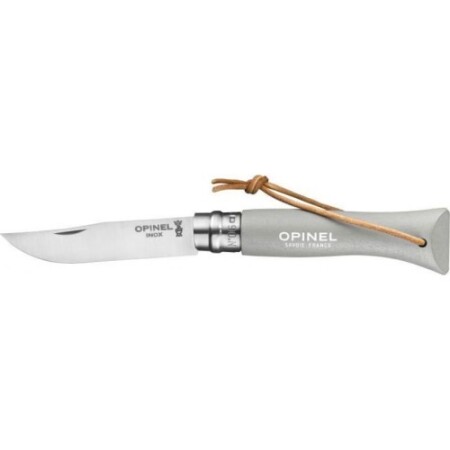 Opinel Colorama 06 inox grip gray knife with strap - Opinel
