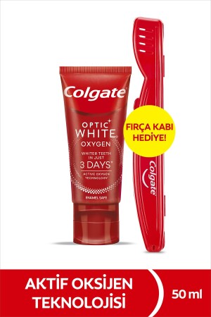Optic White Oxygen Active Oxygen Technology Whitening Toothpaste 50ml Brush Container Gift - Colgate
