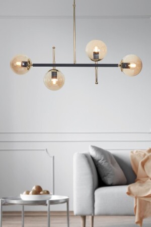 Optical 4-Piece Gold-black Metal Body Honey Colored Glass Design Luxury Pendant Lamp Chandelier LZRNAVZ91 - Luzarana