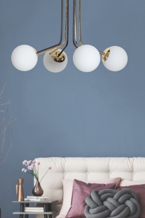 Optical 4-Piece Gold-black Metal Body White Glass Design Luxury Chandelier LZRNAVZ93 - Luzarana