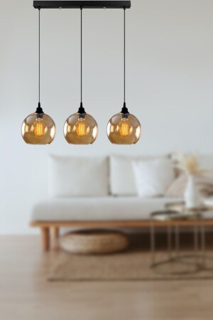 Opvik Special Design Modern Sports Black Color 3-teiliger Kronleuchter mit honigfarbenem Glas bmikrosıralıesk - Fer Avize