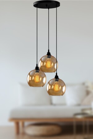 Opvik Special Design Modern Sports Black Color Honey Color Glass Pendant Lamp 3 Piece Chandelier bmikro3esk - Fer Avize