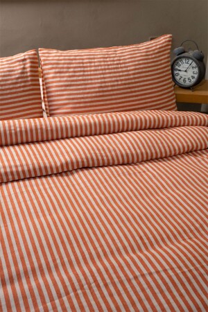 Orange gestreiftes Leinen-Doppelbettbezug- und Kissenset 200 x 220 cm KTNNVRS - vivamaison