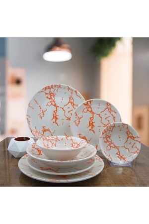 Orange Marble 24 Piece Dinner Set for 6 People 8681349098730 - Arna Porselen