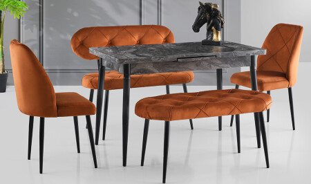 Orange Quilted Dining Table Set - Cadde Yıldız