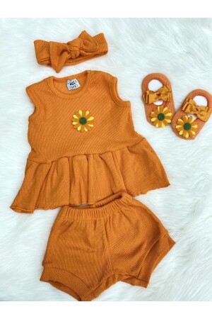 ORANGE RIBBED SUNFLOWER FELT SOCKS AND BANDANA SET - Şapkakids