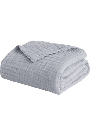 Organic 100% Cotton King Size 4 Layers Muslin Pique Bedspread TV Blanket Light Gray SCCMP00012001 - Silk Cocoon