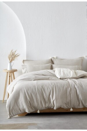 Organic Cotton Extra Large Double Crinkle Duvet Cover Set - Nature Beige Nature Beige XL - Ecocotton