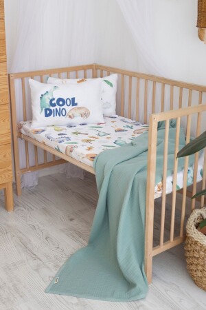 ORGANIC MUSLIN PIXEL AND COTTON SATIN BABY DUVET COVER - DINOSAUR AND NATURE THEMED ANP - arbababy