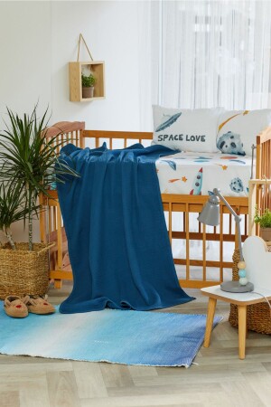 ORGANIC MUSLIN PIXEL AND COTTON SATIN BABY DUVET COVER - SPACESHIP AND STAR THEMED - Arbababy