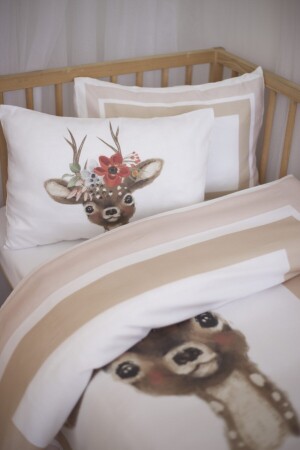 Organic Printed Cotton Satin Baby Duvet Cover Set - Deer And Flower Themed ANDC21002 - arbababy