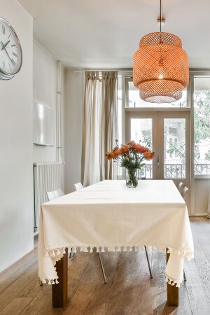 Organic Raw Linen Cream Pompom Tablecloth - Ndc Home
