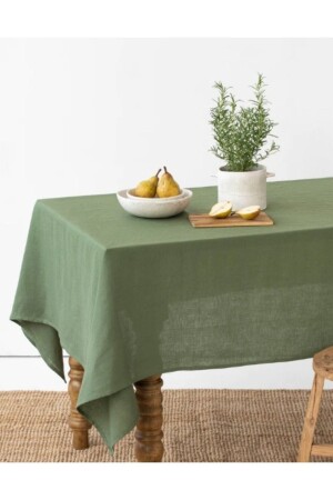 Organic Raw Linen Tablecloth Dark Green - Home Art Atelier Hand Made