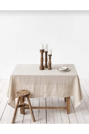 Organic Raw Linen Tablecloth Natural Beige - Home Art Atelier Hand Made