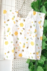 Organik Müslin Bal Arısı Desenli Kapuşonlu Deniz Panço Unisex MM52 - BEBA