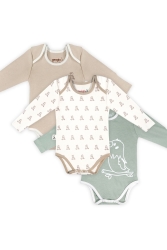 Organik Pamuk Yenidoğan & Bebek 3'lü Uzun Kollu Çıtçıtlı Bodysuit Unisex(KAHVERENGİ & KREM & YEŞİL) GBS221021 & GBS221022 & GBS221023 - Geagly
