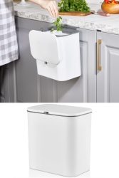 15 Litre Fonksiyonel Kapaklı Banyo Ve Mutfak Tezgahüstü Çöp Kovası Dolap Ve Duvar Aparatlı 15 Lt V-9650 - Genel Markalar