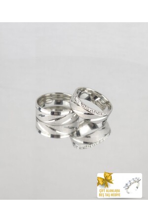 Original Bond Kombinations-Ehering aus 925er-Sterlingsilber – Verlobungs- und Versprechensring – Fünf-Steine-Geschenk für Paare - Twem Silver