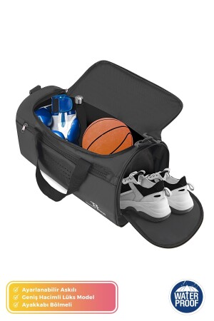Originale Unisex-Sporttasche für Reisen, Training, Fitnessstudio, Fitness, mit Vordertasche und Schuhfach - Tonny Black