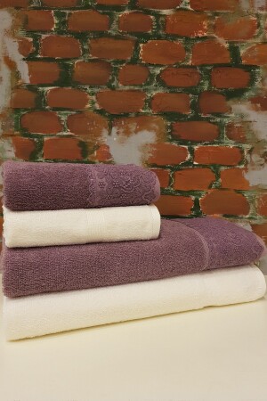 Orkide Best Set Hamam Takımı Krem - Mürdüm 01773 - Özdilek