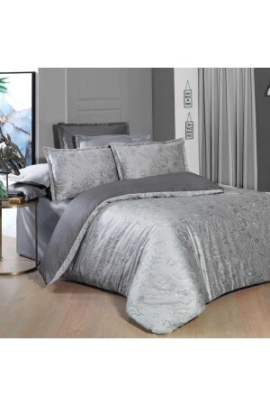 Orlina Satin Double Duvet Cover Set - Gray 3169258004 - Sarev