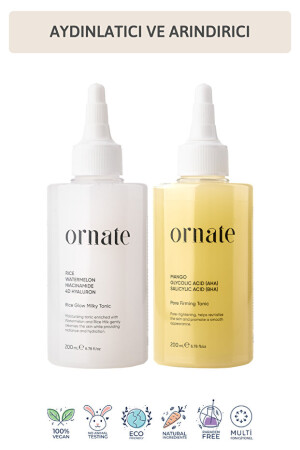 Ornate AHA, BHA, and niacinamide pore-tightening, brightening, and moisturizing 2-piece toner set. - Ornate