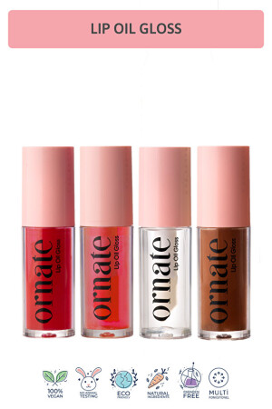 Ornate Dolgunlastirici efekt nemlendirici Parlatıcı Lip Oil Gloss 4 lu set - Ornate