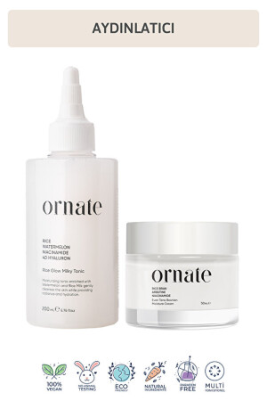 Ornate Niacinamide Hyaluronik asit Arbutin içeren aydınlatıcı 2 li cilt bakım seti - Ornate