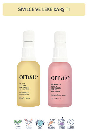 Ornate Onarıcı ve nemlendirici AHA BHA Hyaluronik asit ve Niacinamide içeren serum seti - Ornate