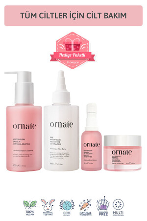 Ornate Tum ciltler icin nemlendirici Peptit Hyaluronik asit Niacinamide içeren 4 lu bakım seti - Ornate