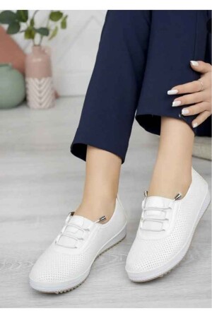 Ortopedik Günlük Yumuşak Kadın Cilt Delikli İpli Babet Ayakkabı - Blue Moda