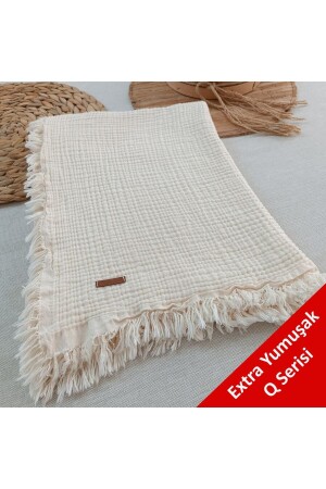Oscar 4 Layer Muslin Baby Blanket Ecru Color Multi-Purpose Fringed Muslin Blanket BTN10236 - Tomuycuk