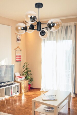 Oscar Modern Lüks Tasarım Siyah Renk Kasa Bal Camlı Salon - Mutfak - Yatak Odası 6 Lı Avize OSC6224 - Fer Avize