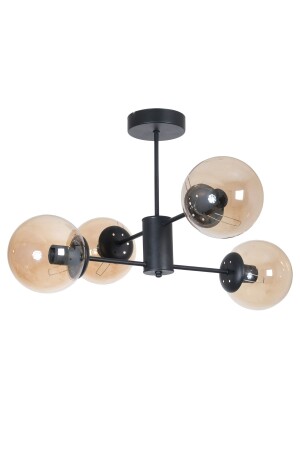 Oscar Modern Luxury Design Black Color Case Honey Glass Living Room - Kitchen - Bedroom 4-Piece Chandelier OSC45254 - Fer Avize