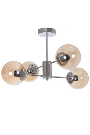 Oscar Modern Luxury Design Chrome Silver Color Case Honey Glass Living Room - Kitchen - Bedroom 4-Piece Chandelier OSC45254 - Fer Avize