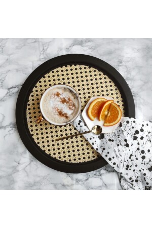 Oscar Round Rattan Hazeran Black Tray (29CM) R06 - Rattan Special