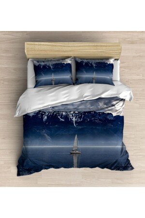 Osso Blue Sea Sailboat 3D Patterned Double Duvet Cover Set Ossocift1038 - 3D ELSE HALI