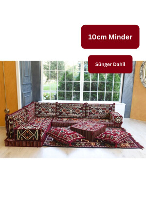 Otantik Şark Köşesi Takımı Bordo Anadolu 13 Parça (Kilim ve Puf Dahil Süngerli Sedir Seti) - BAKIRÖZÜ HOME