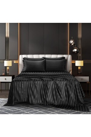 Otel Serisi Lüks Ipek Dokulu Çizgili Pamuk Saten Nevresim Takımı 200x220 Cm Lastikli Çarşaf slkcn0001 - EVYA